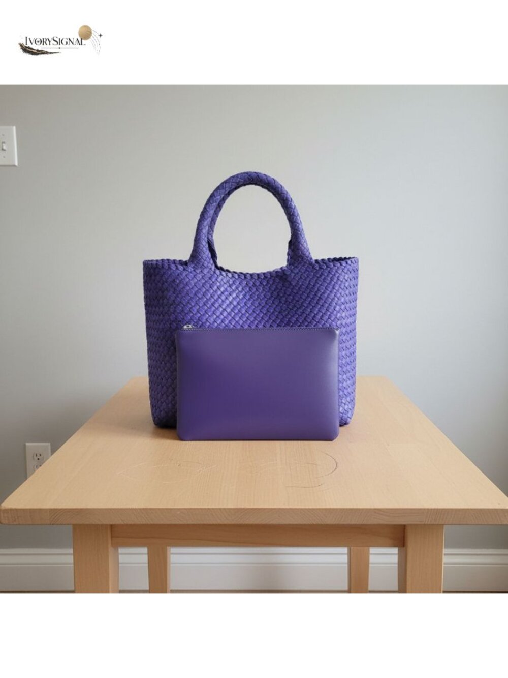Faux Leather Woven Tote Bag Shopper Travel Handbag